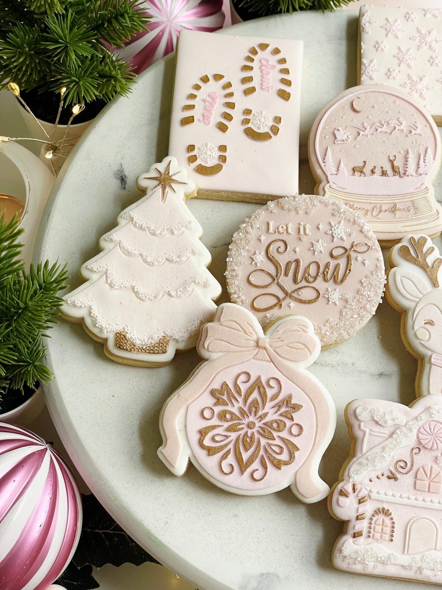 christmas cookie stamps cookie cutters bauble with bow let is snow christmas tree gingerbread house snowglobe santa footprints stampandimpress