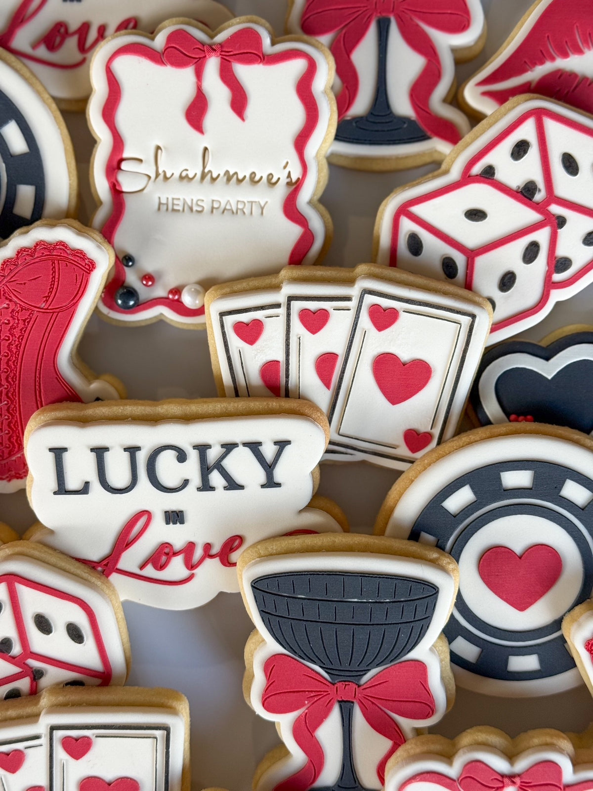 Lucky in love corsett red lips coupe cocktail glass playing cards casino dice poker chip lucky heart locket fondant cookie stamp cookie cutter stampandimpress