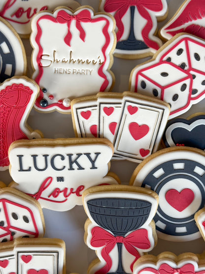 Lucky in love corsett red lips coupe cocktail glass playing cards casino dice poker chip lucky heart locket fondant cookie stamp cookie cutter stampandimpress