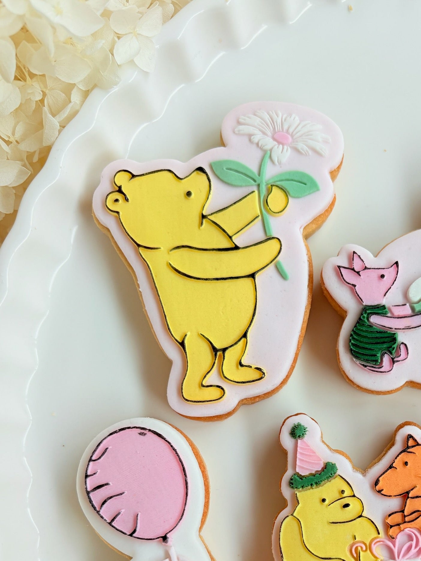 winnie the pooh bear daisy piglet tigger honey pot beehive bee balloon party hat present cookie stamp cookie cutter stampandimpress