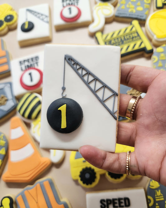 concrete truck construction digger safety hard hat safety vest jacket cone speed limit caution sign party ahead crane cookie stamp cookie cutter stampandimpress