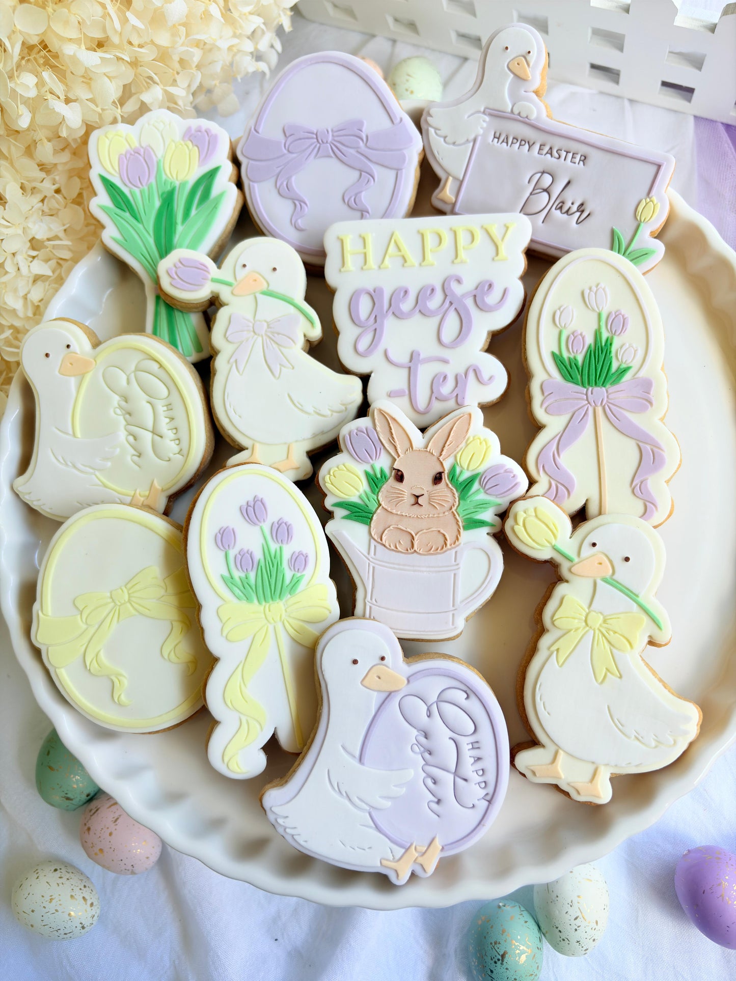 happy geese-ter geese bunch of tulips tulip egg pop with bow goose tulip flower bunny in watering can happy easter easter bunny rabbit goose with tulip easter egg with bow ribbon cookie stamp cookie cutter stampandimpress