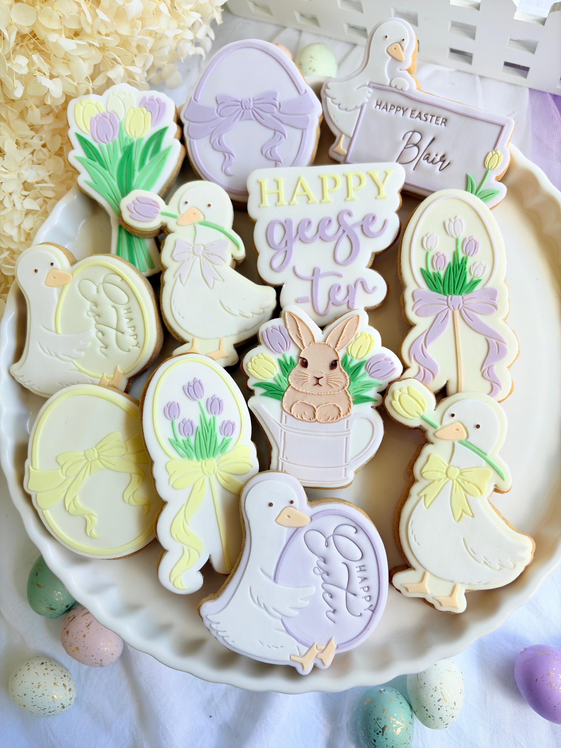 happy geese-ter geese bunch of tulips tulip egg pop with bow goose tulip flower bunny in watering can happy easter easter bunny rabbit goose with tulip easter egg with bow ribbon cookie stamp cookie cutter stampandimpress