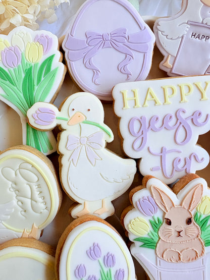 happy geese-ter geese bunch of tulips tulip egg pop with bow goose tulip flower bunny in watering can happy easter easter bunny rabbit goose with tulip easter egg with bow ribbon cookie stamp cookie cutter stampandimpress