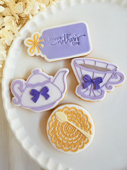 bridgerton mum of the season happy mothers day tea party lace doily hydrangea flower lady Whistledown masquerade mask ball diamond of the season fondant cookie stamp cookie cutter stampandimpress