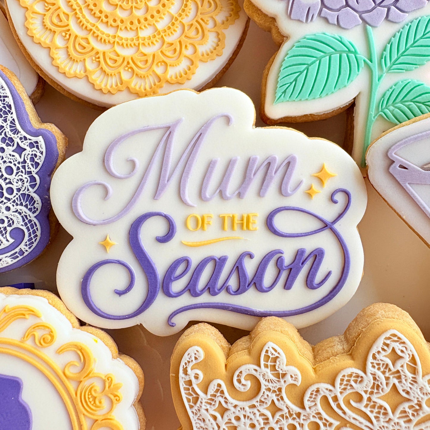 bridgerton mum of the season happy mothers day tea party lace doily hydrangea flower lady Whistledown masquerade mask ball diamond of the season fondant cookie stamp cookie cutter stampandimpress