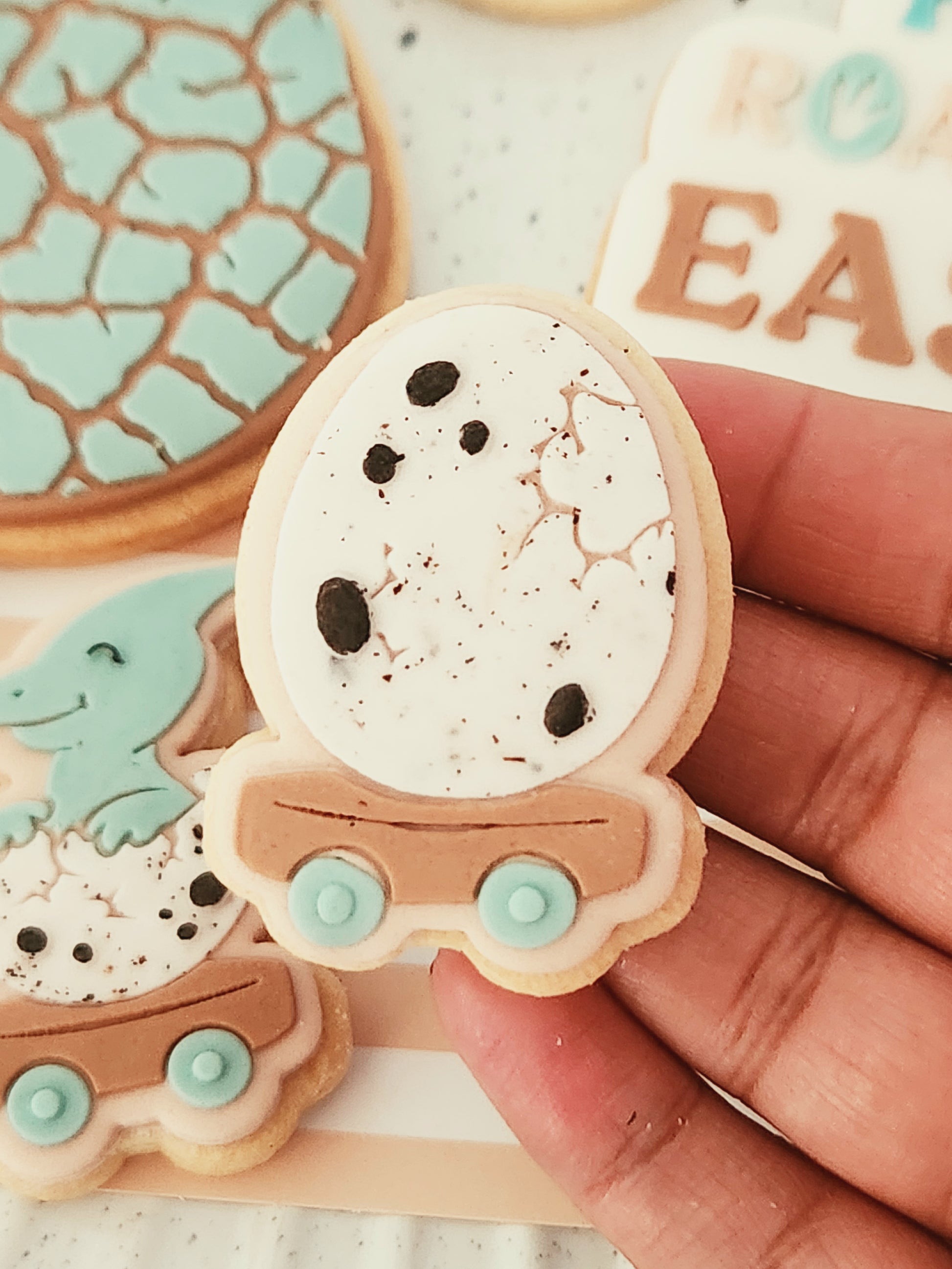 easter egg dino egg dinosaur train wagon cracked egg dinosaur egg t-rex trex Brontosaurus Pterodactyl have a roar-some easter roarsome roar happy easter cookie stamps cookie cutters stampandimpress