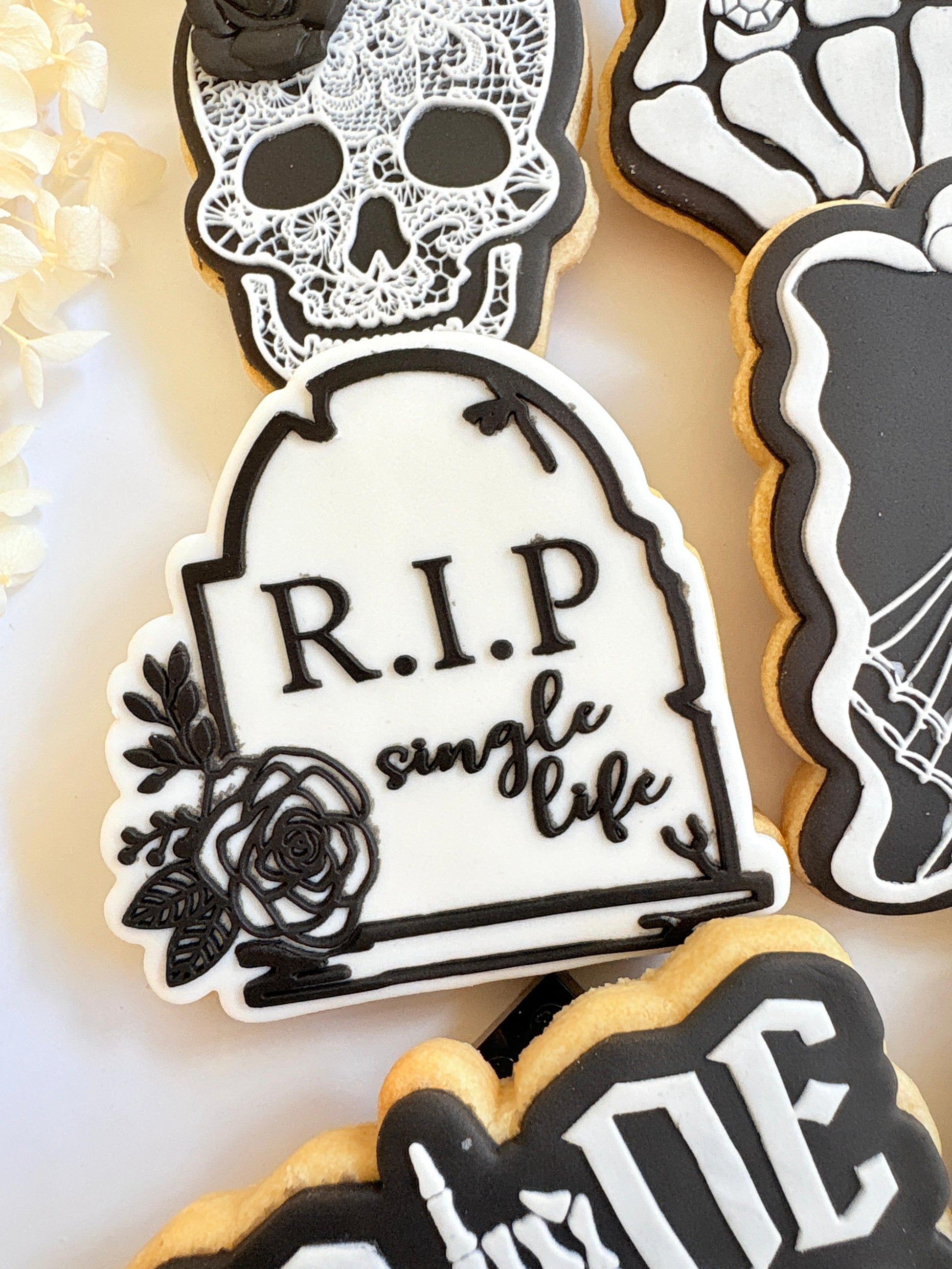 bride or die ring finger wedding ring hens skeleton cookie stamp cookie cutter stampandimpress tombstone rip single life