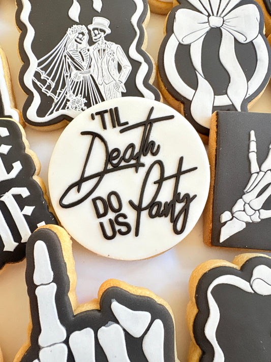 bride or die ring finger wedding ring hens skeleton cookie stamp cookie cutter stampandimpress bride and groom til death do us party