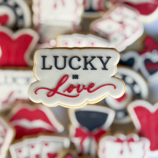 Lucky in love corsett red lips coupe cocktail glass playing cards casino dice poker chip lucky heart locket fondant cookie stamp cookie cutter stampandimpress