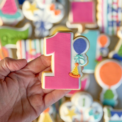 number 1 with party hat balloon cookie stamp cookie cutter its fun to be one stampandimpress