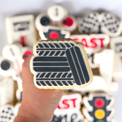 tyre stack race car wheel racing theme cookie stamp cookie cutter stampandimpress race flags speed limit fast one two fast