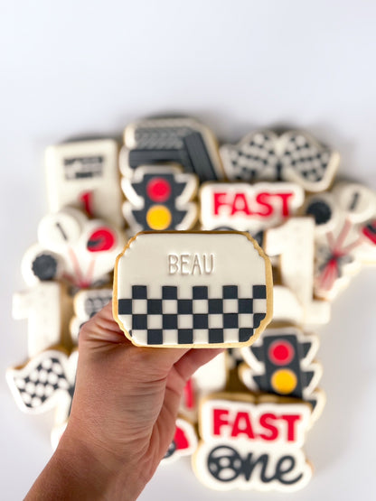 fast one two fast tyre stack race car racing flags traffic light cookie stamp cookie cutter stampandimpress speed limit