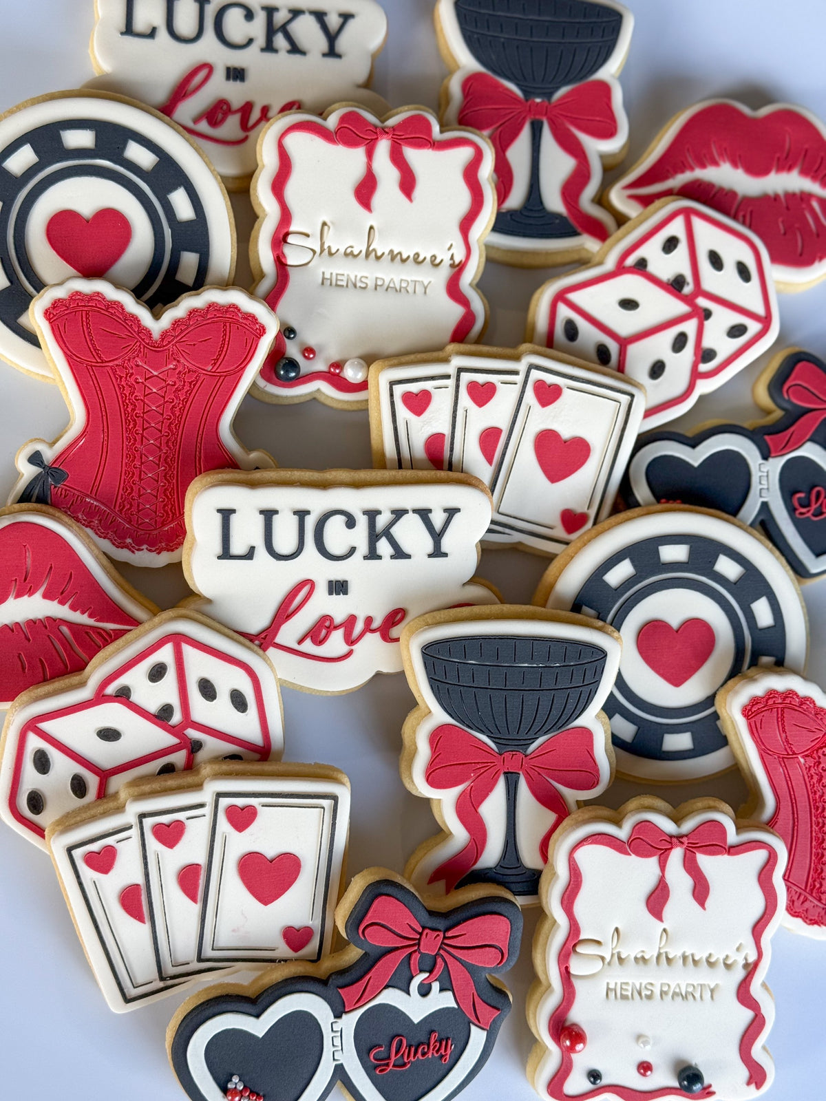 Lucky in love corsett red lips coupe cocktail glass playing cards casino dice poker chip lucky heart locket fondant cookie stamp cookie cutter stampandimpress