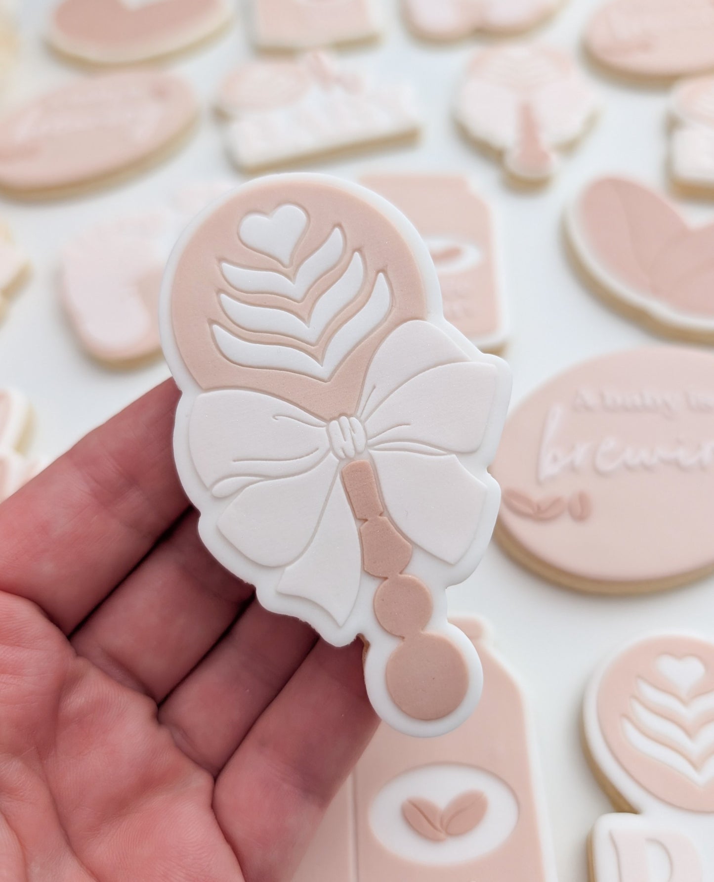 Oh baby coffee up coffee beans little bean coffee rattle a baby is brewing rattle with bow coffee cup espresso baby shower cookie stamp cookie cutter stampandimpress
