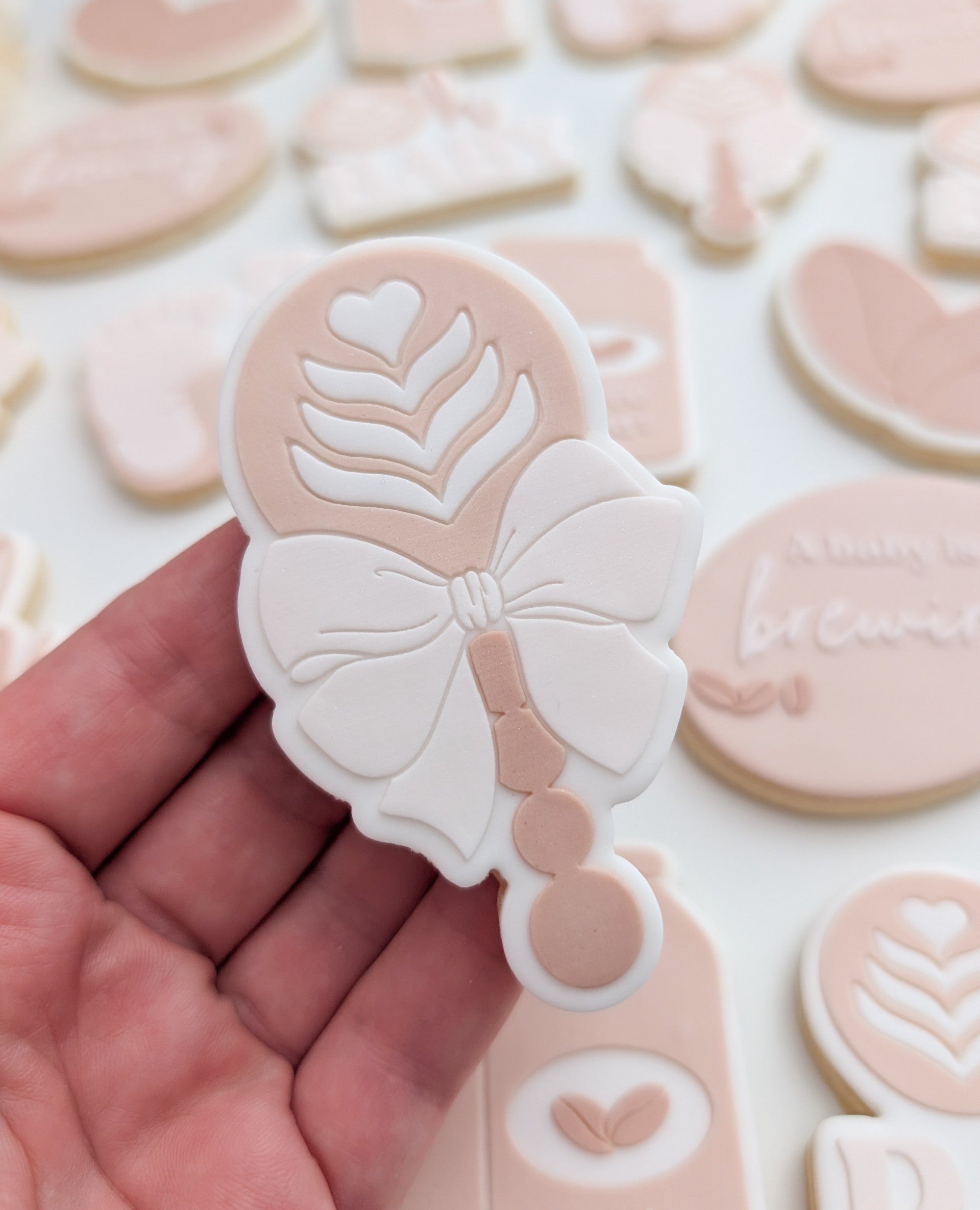 Oh baby coffee up coffee beans little bean coffee rattle a baby is brewing rattle with bow coffee cup espresso baby shower cookie stamp cookie cutter stampandimpress