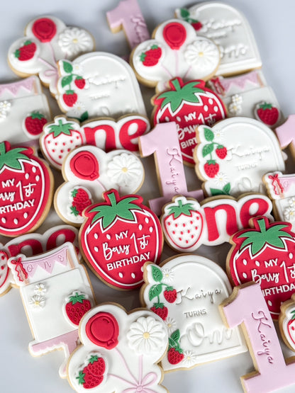 strawberry one berry 1st birthday  cookie stamp cookie cutter stampandimpress