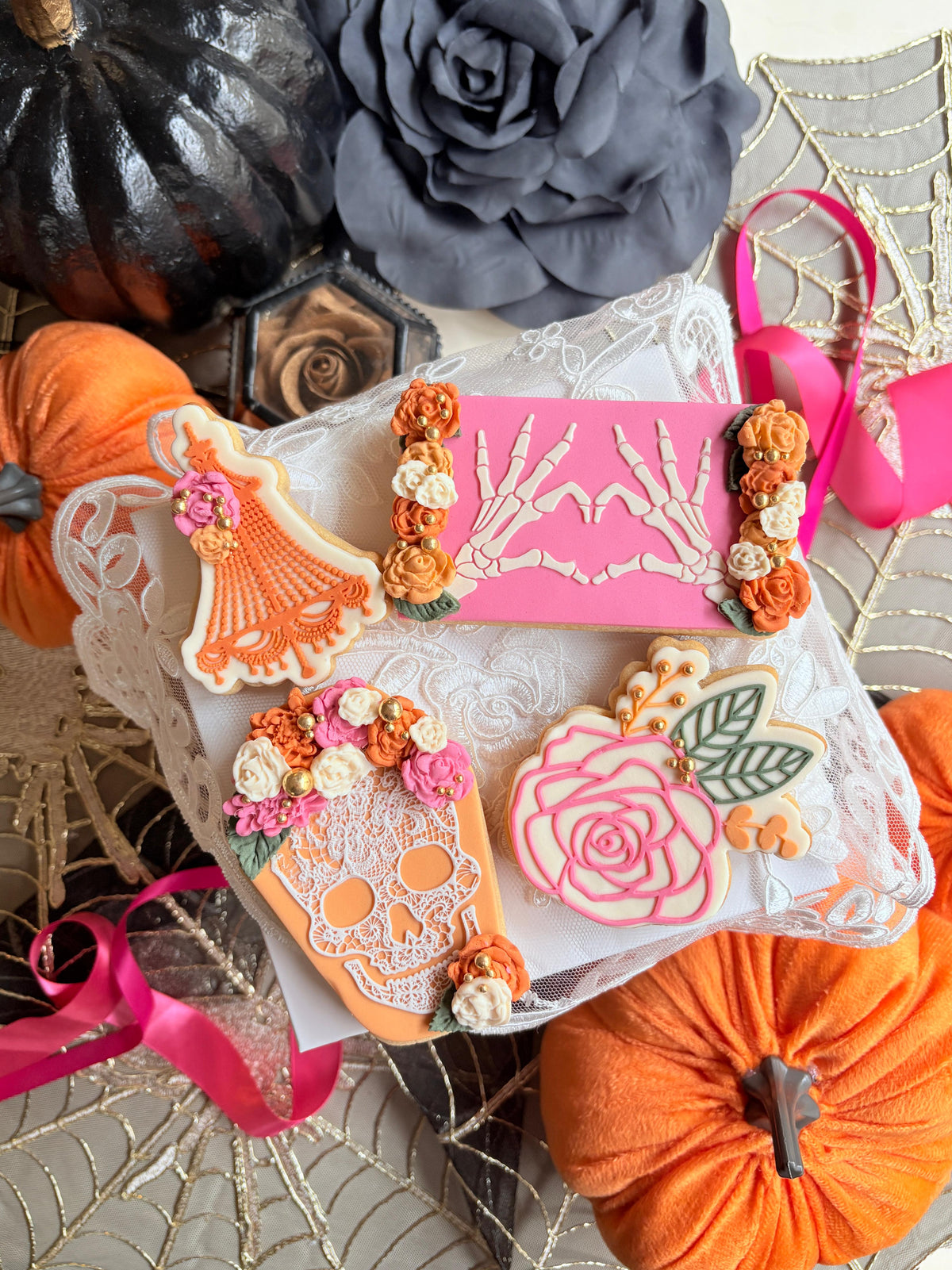 lace skeleton skull heart hands chandelier rose halloween fondant cookie stamp cookie cutter stampandimpress