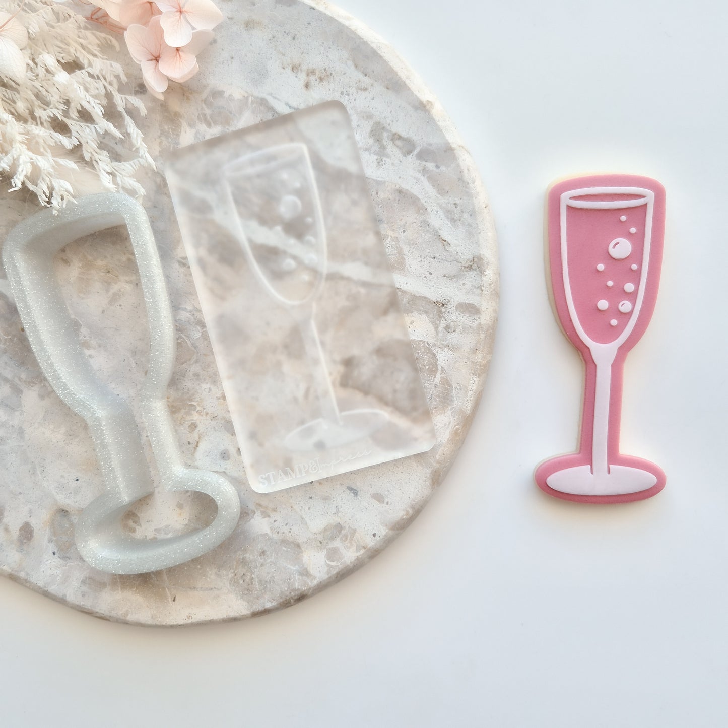 champagne glass cookie stamp cookie cutter no bow stampandimpress 40 forty thirty 30