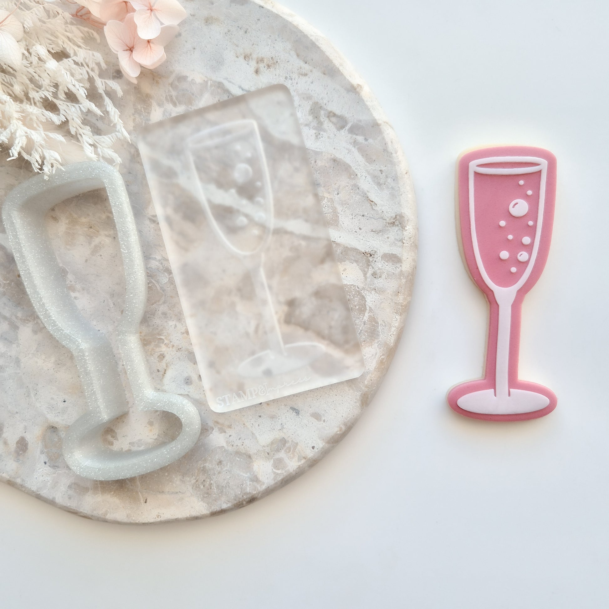champagne glass cookie stamp cookie cutter no bow stampandimpress 40 forty thirty 30
