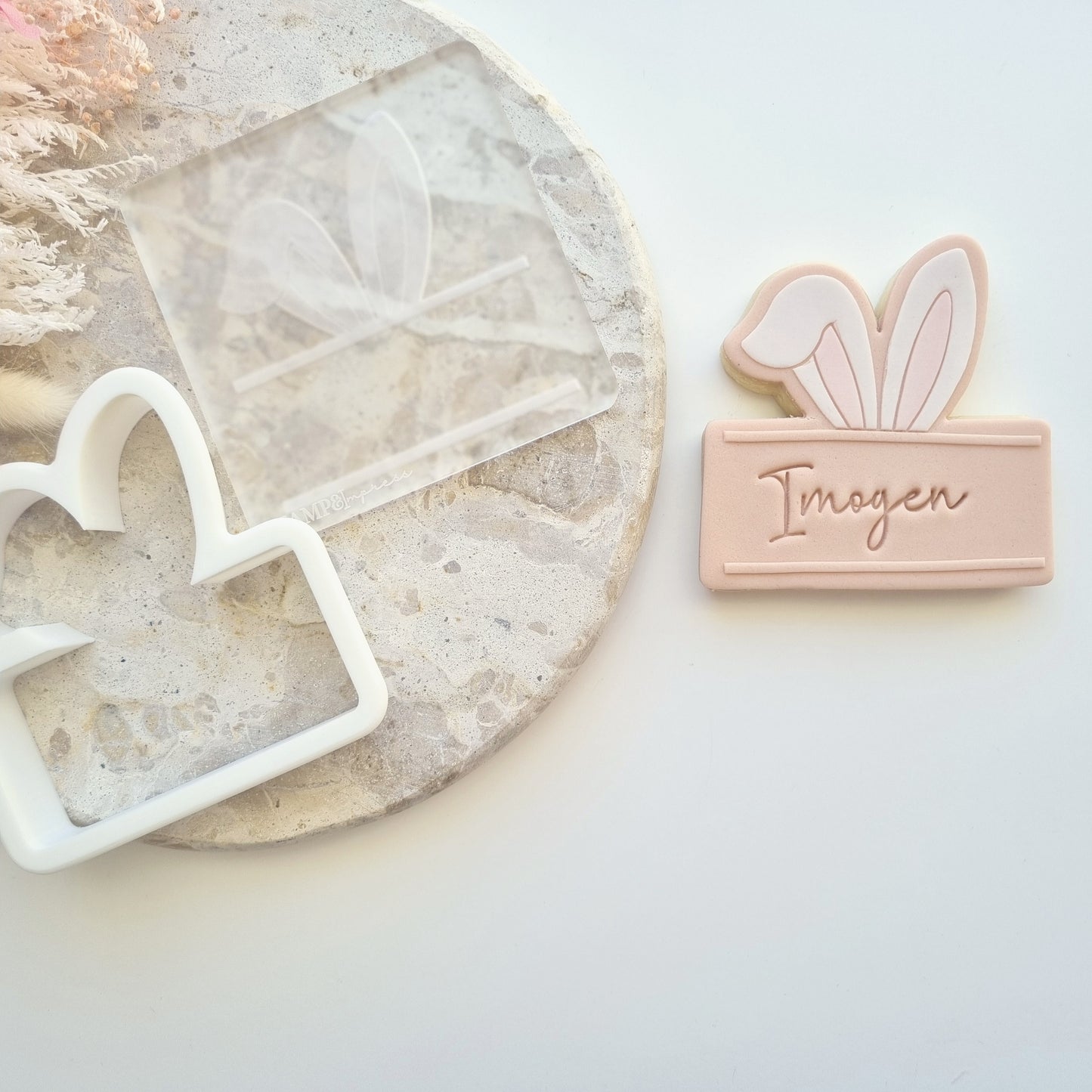 happy easter simple bunny face bunny ears name plaque bow pattern easter egg easter bunny cookie stamp cookie cutter stampandimpress