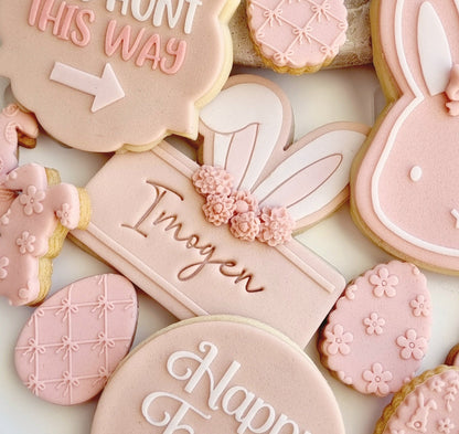 easter bunny ears plaque name plate happy easter fondant cookie stamp cookie cutter