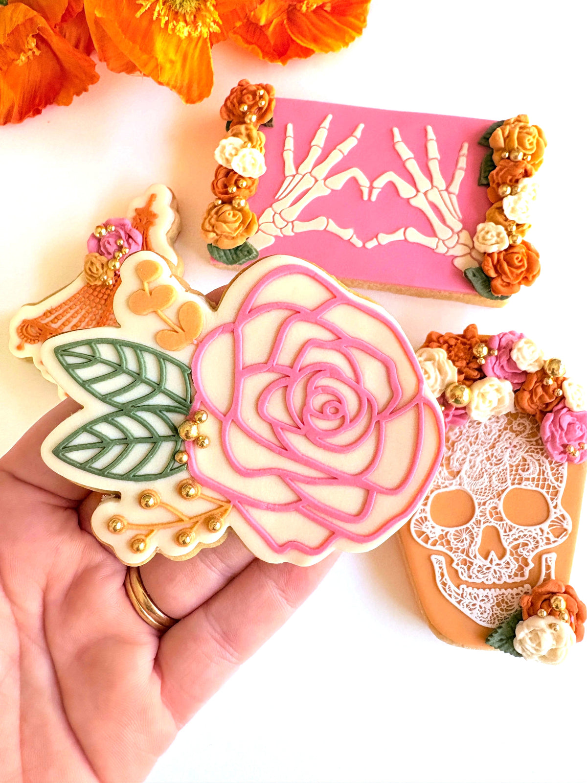 single rose flower cookie stamp cookie cutter stampandimpress skeleton halloween lace skull 