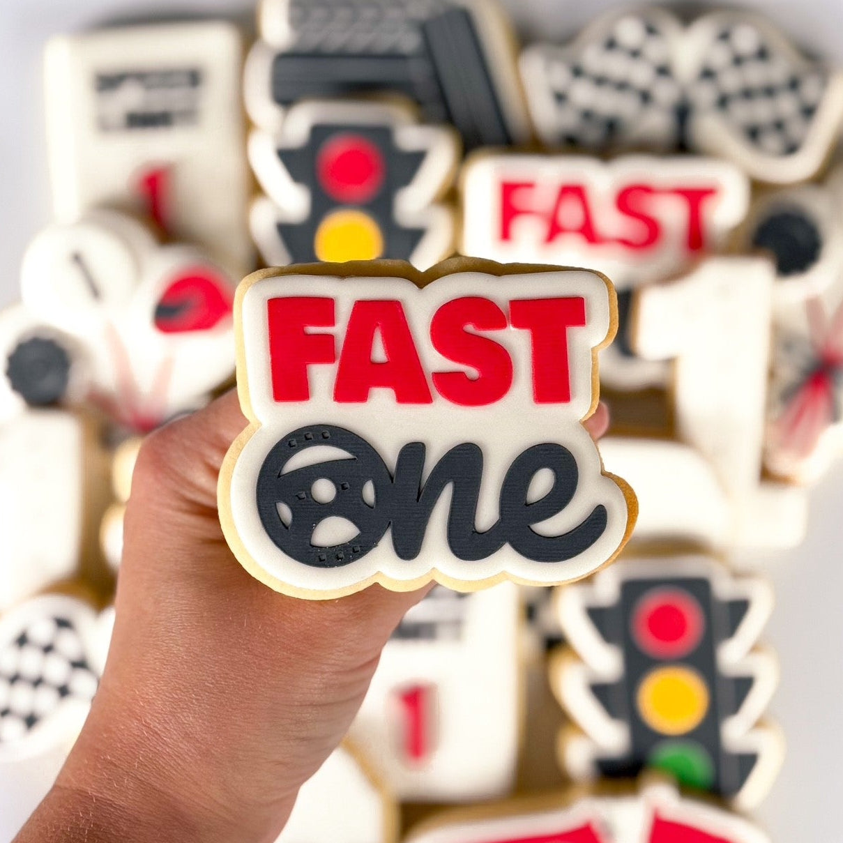 fast one traffic lights tyre wheel race car racing flags helmet speed limit cookie stamp cookie cutter stampandimrpess 