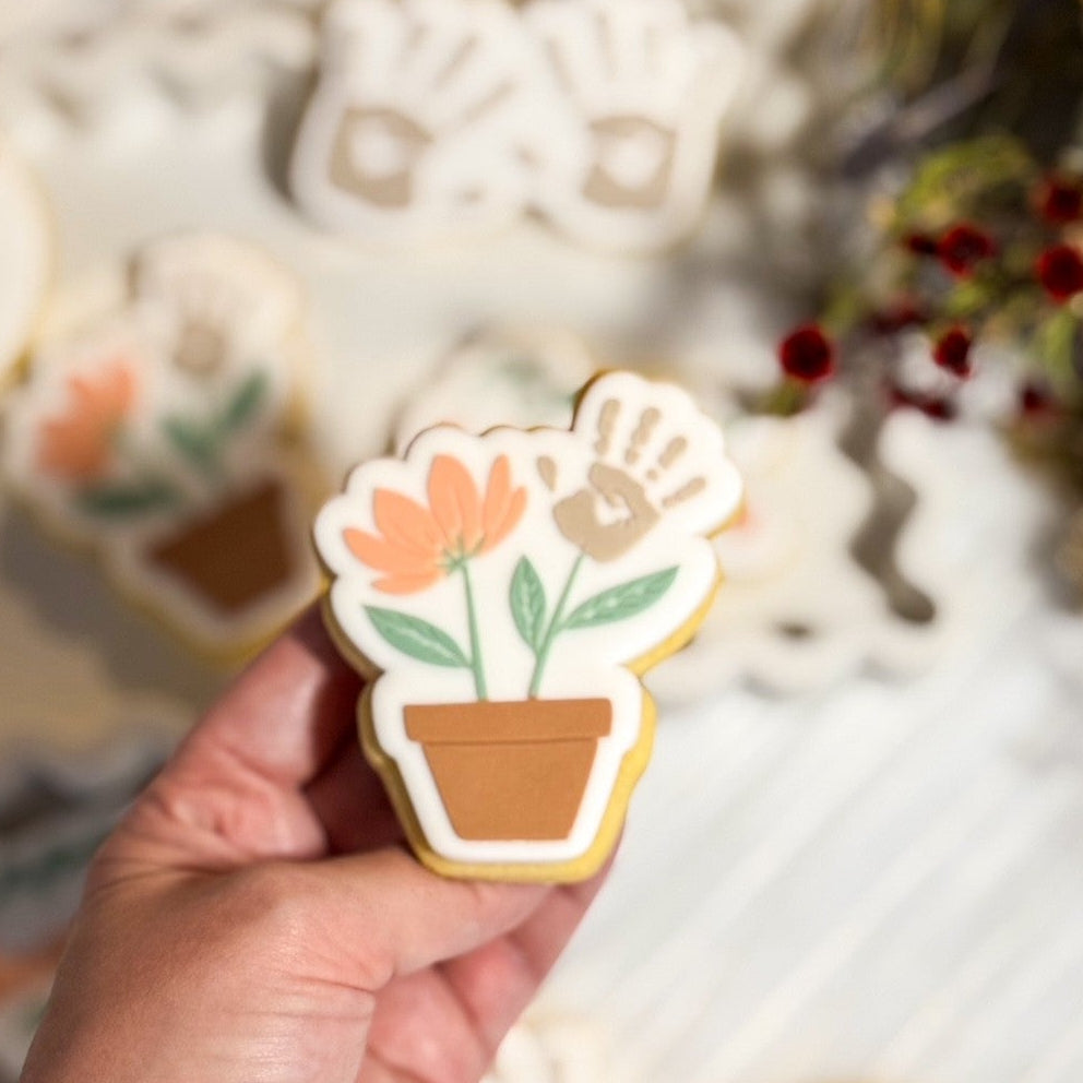 handprint pot plant happy mothers day best mum hands down hand flower cookie stamp cookie cutter stampandimpress