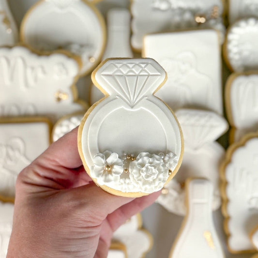 diamond ring cookie stamp cookie cutter stampandimpress wedding engagement bride and groom mr & mrs engaged future mr & mrs champagne bottle
