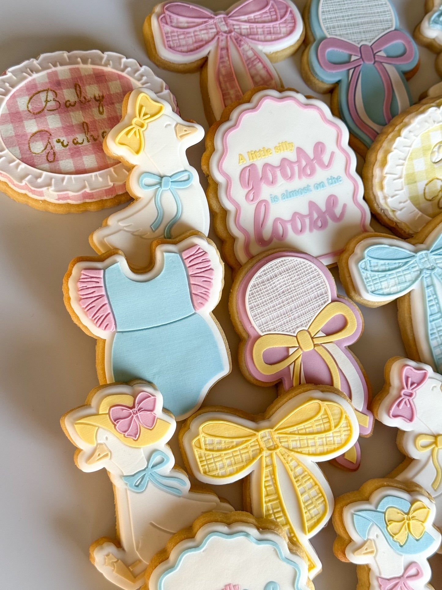 a little silly goose is almost on the loose baby shower rattle onesie cookie stamp cookie cutter stampandimpress