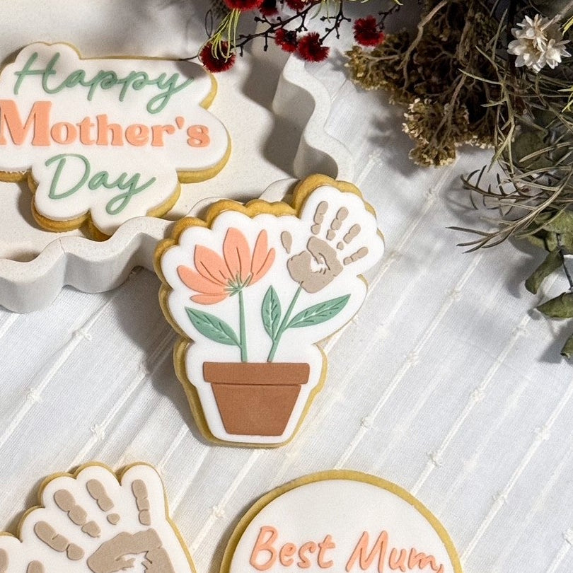 handprint pot plant happy mothers day best mum hands down hand flower cookie stamp cookie cutter stampandimpress