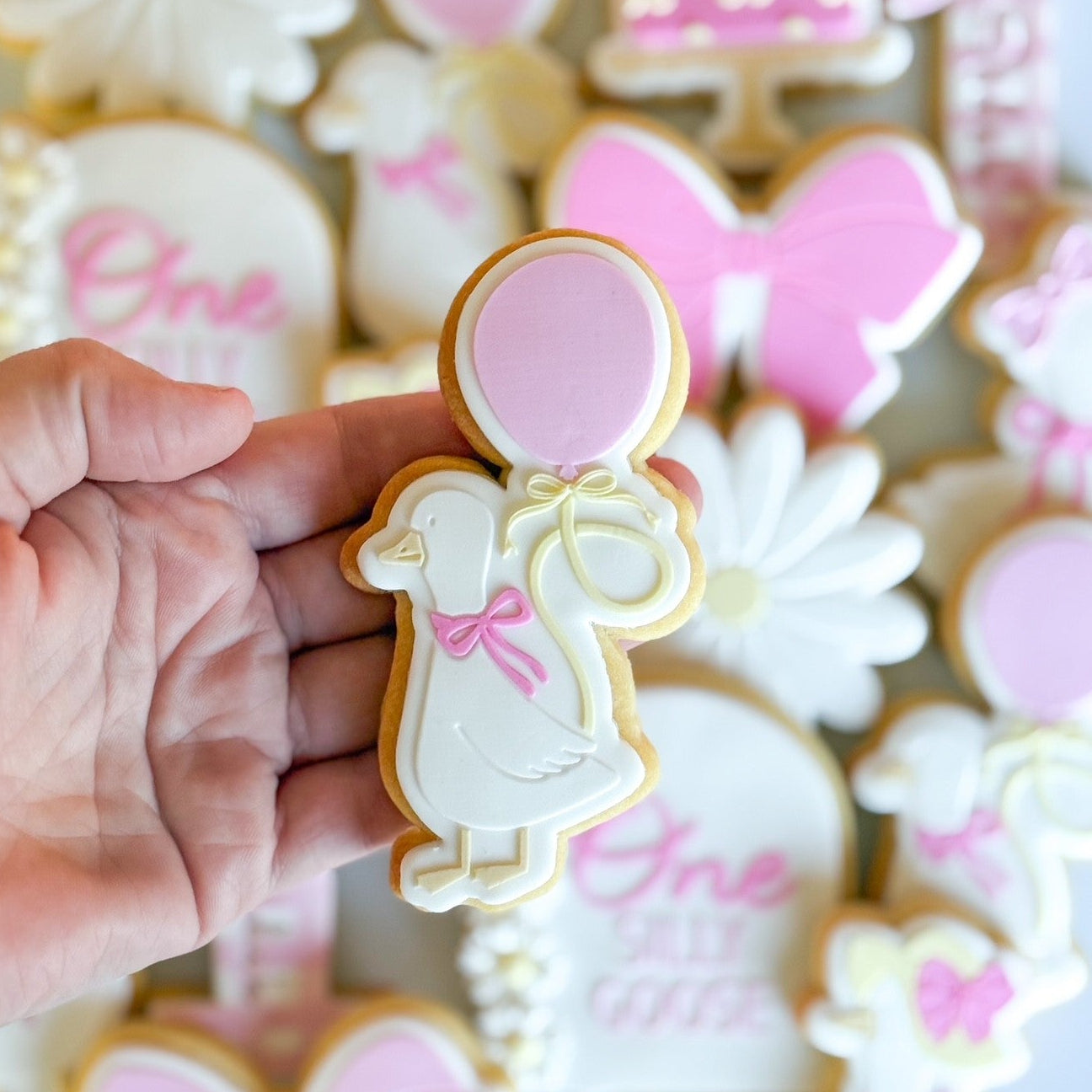 goose with balloon happy birthday one silly goose on the loose bow cookie stamp cookie cutter stampandimpress
