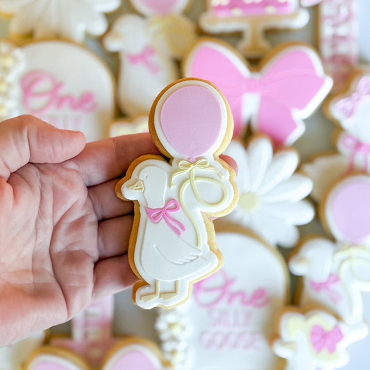 goose with balloon happy birthday one silly goose on the loose bow cookie stamp cookie cutter stampandimpress