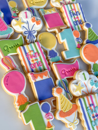 its fun to be one balloon with tassels cake party flag party hat 1 one with hat cookie stamp cookie cutter 