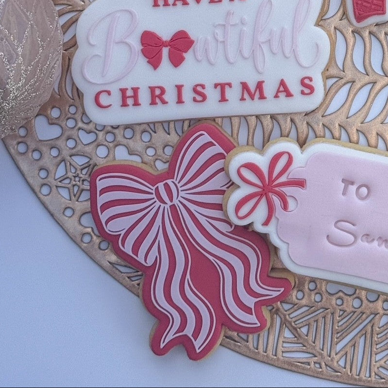 Striped Bow Raised Cookie Stamp/Fondant Debosser & Cutter