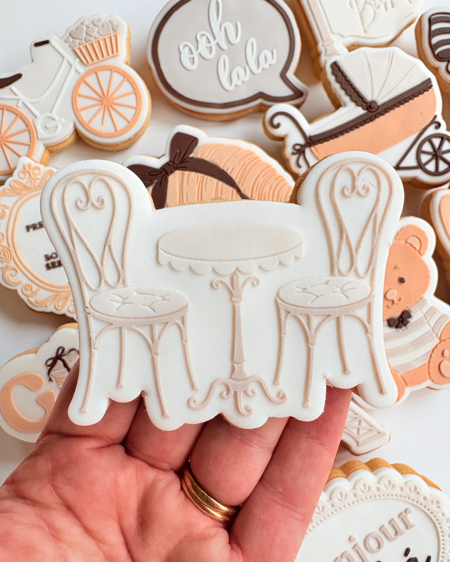 French Table and Chairs Raised Cookie Stamp/Fondant Debosser & Cutter