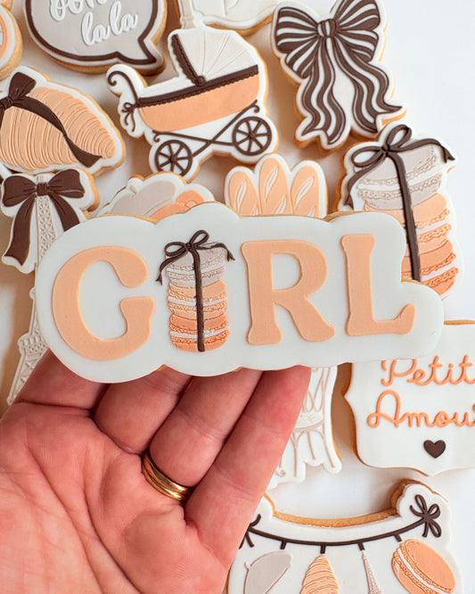 Girl with Macarons Raised Cookie Stamp/Fondant Debosser & Cutter