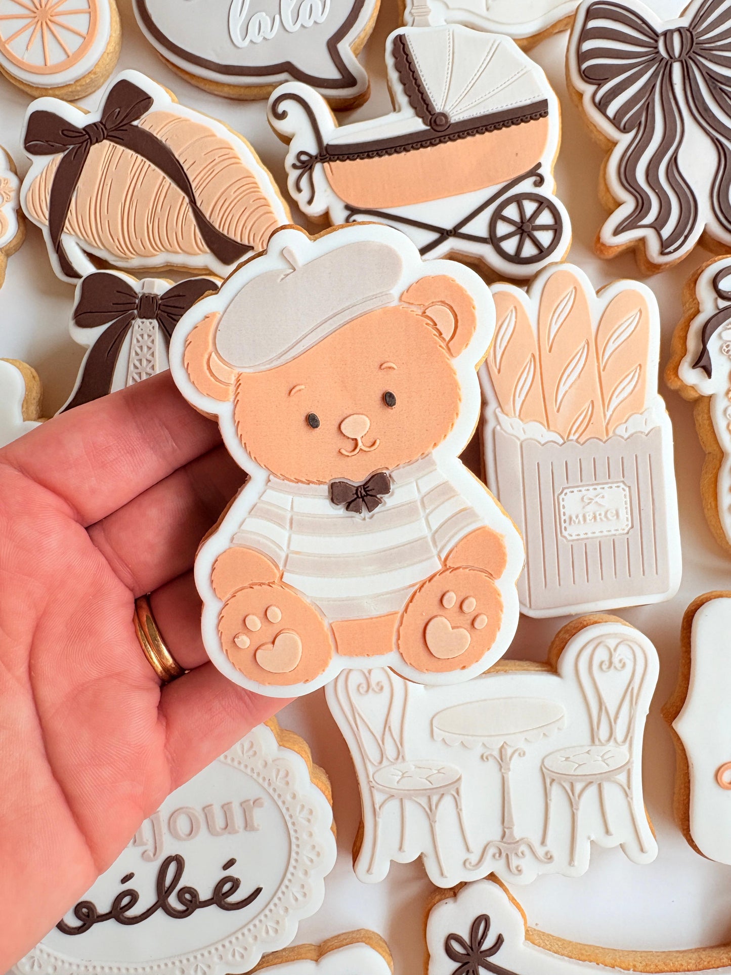 French Teddy Bear Raised Cookie Stamp/Fondant Debosser & Cutter