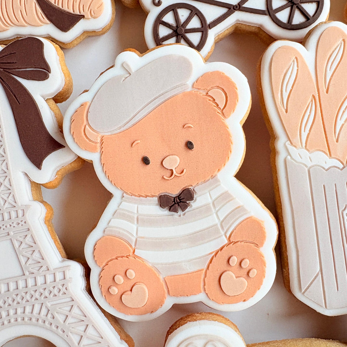 French Teddy Bear Raised Cookie Stamp/Fondant Debosser & Cutter