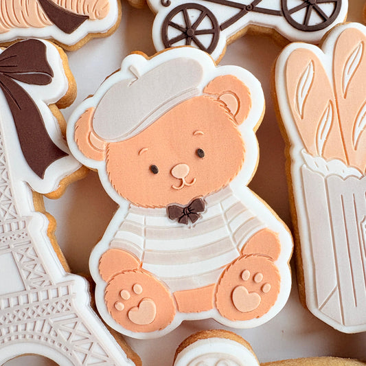 French Teddy Bear Raised Cookie Stamp/Fondant Debosser & Cutter