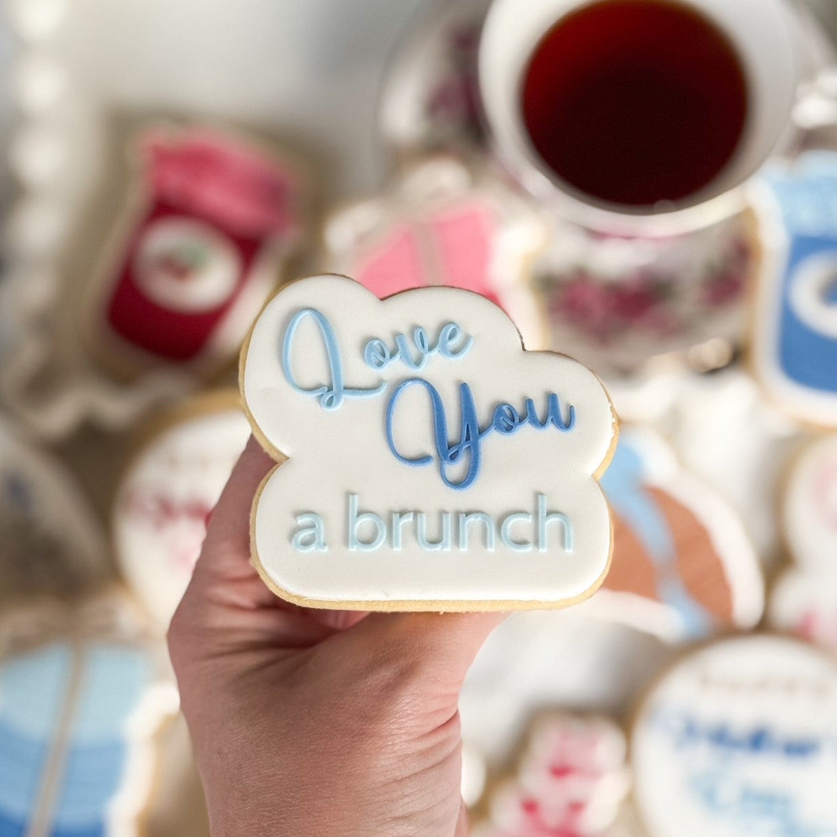 happy mothers day love you a brunch macarons coffee cup croissant with bow jam jar fondant cookie stamp cookie cutter stampandimpress