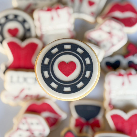 Lucky in love corsett red lips coupe cocktail glass playing cards casino dice poker chip lucky heart locket fondant cookie stamp cookie cutter stampandimpress