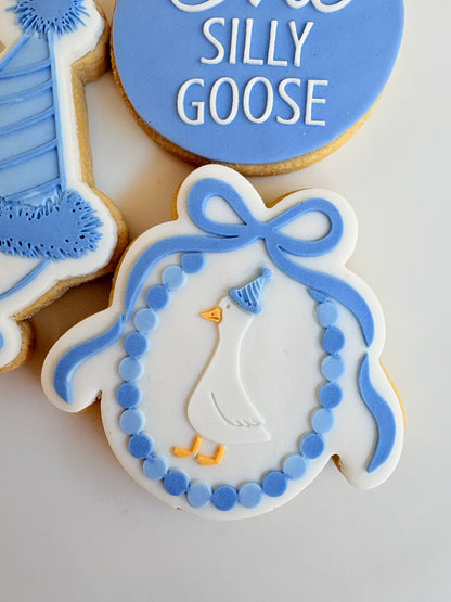 silly goose on the loose one silly goose balloon birthday one geese party hat country vintage bow first birthday fondant cookies stamps stampandimpress
