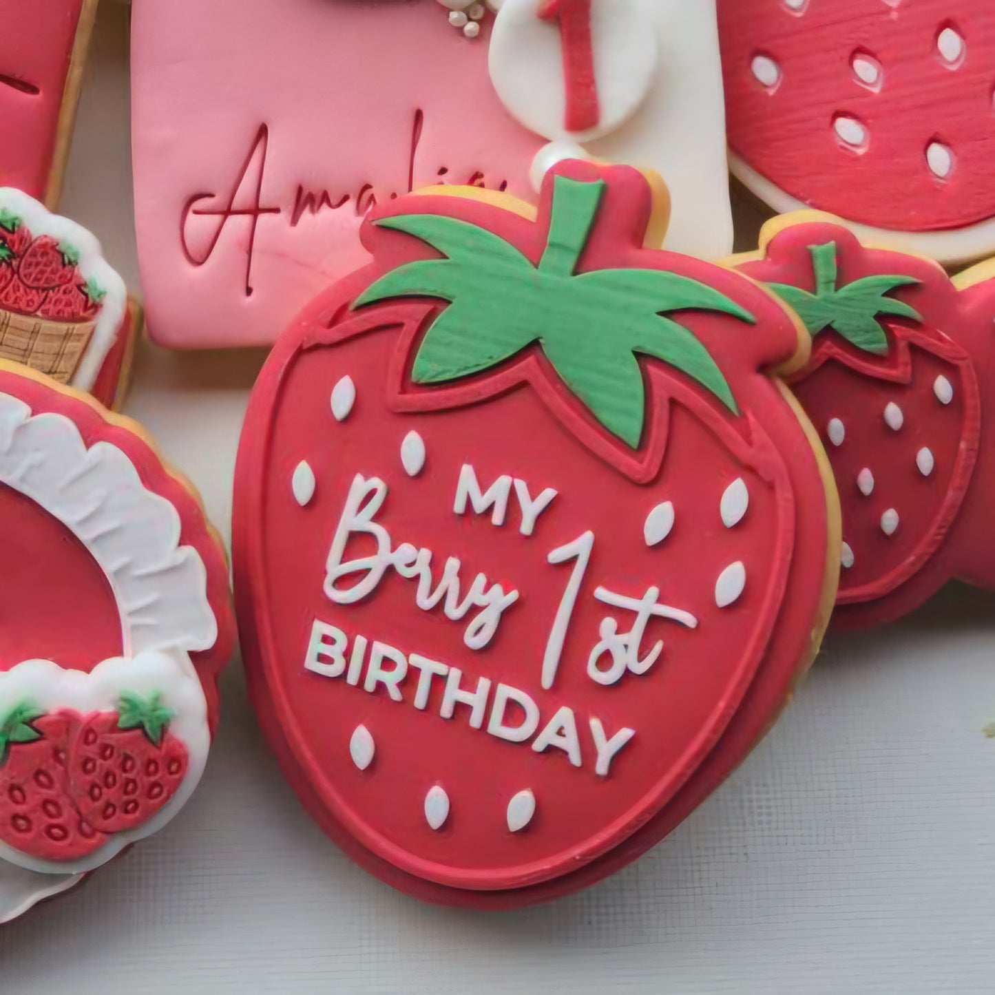 Strawberry My Berry 1st Birthday Raised Cookie Stamp/Fondant Debosser & Cutter