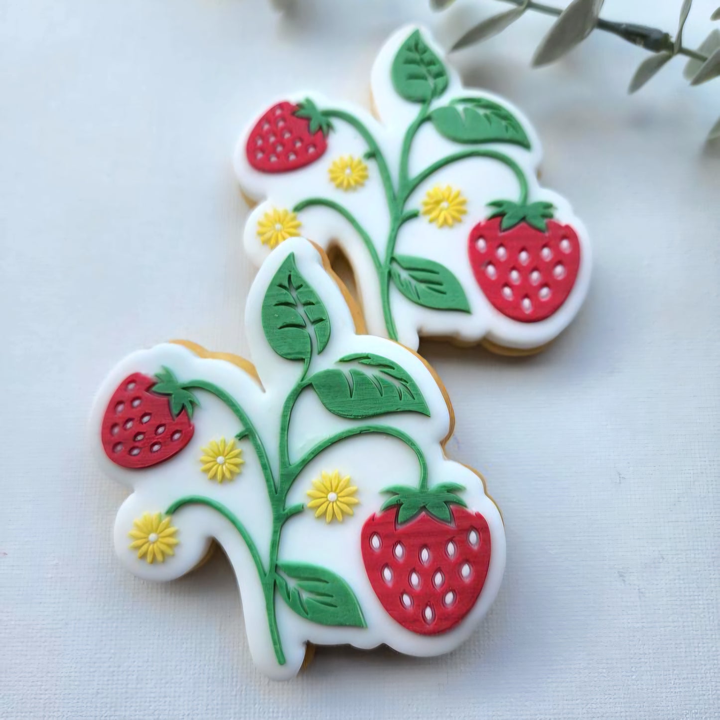 Strawberry Plant Raised Cookie Stamp/Fondant Debosser & Cutter