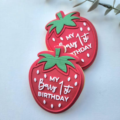 Strawberry My Berry 1st Birthday Raised Cookie Stamp/Fondant Debosser & Cutter