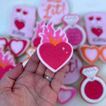 Flame Heart Raised Cookie Stamp/Fondant Debosser & Cutter