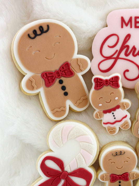 Gingerbread Boy with Tartan Bow Raised Cookie Stamp/Debosser & Cutter