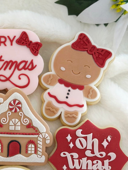 Gingerbread Girl with Tartan Bow Raised Cookie Stamp/Debosser & Cutter